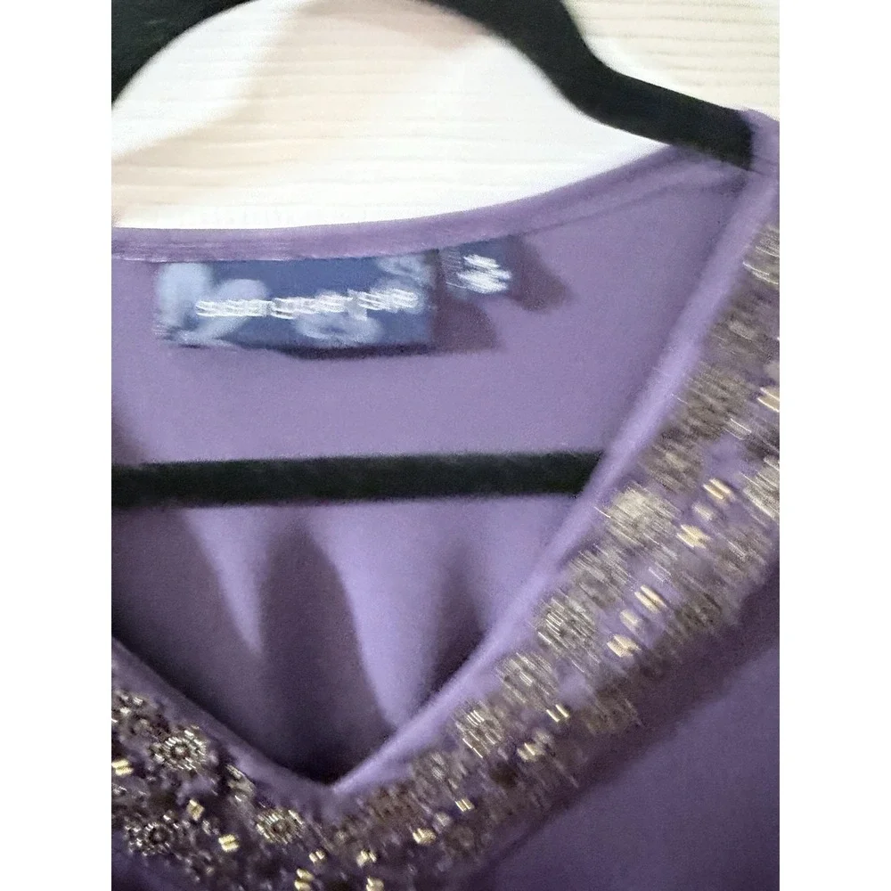 Susan Graver Purple Beaded Neckline Liquid Knit‎ Top XL
